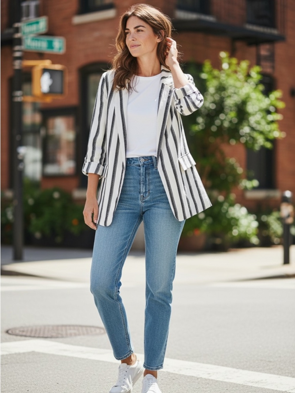 Revamped Black and White Striped Open Blazer